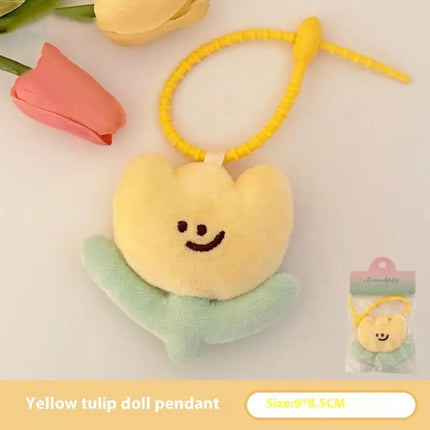 1PC Cute Cartoon Plush Tulip Keychain, Soft Stuffed Flower Doll Bag Pendant, Kawaii Flower Decoration Gift for Girls