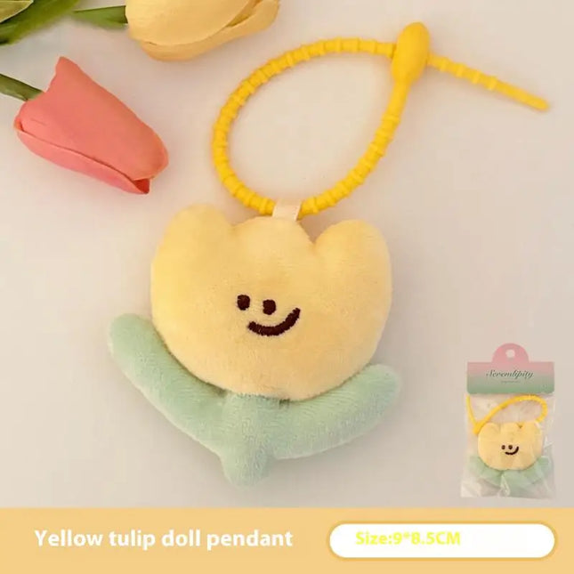 1PC Cute Cartoon Plush Tulip Keychain, Soft Stuffed Flower Doll Bag Pendant, Kawaii Flower Decoration Gift for Girls