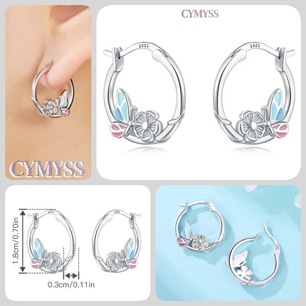 925 Sterling Silver Inlaid Zircon Butterfly Earrings Insect Element Original Design Women's Fashion Party Jewelry Gift Ear Loops