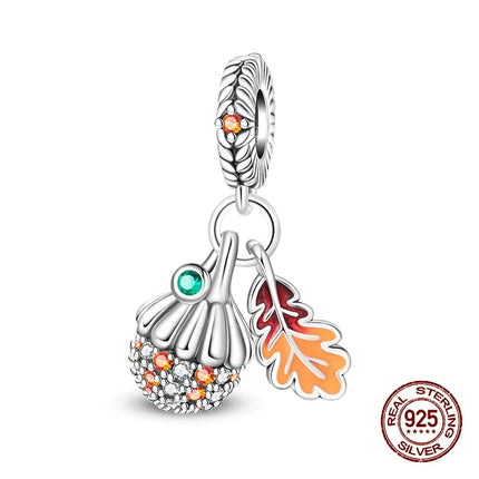 Autumn New 925 Sterling Silver Brown Maple Leaf Pumpkin Bee Charms Bead Fit 3mm 925 Original Bracelets DIY Jewelry Warm Gift