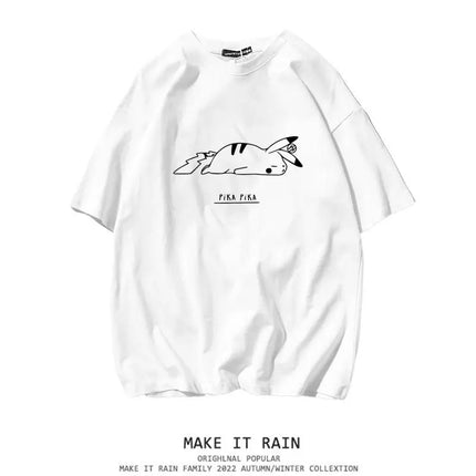 Japanese Super Hot Pikachu Trendy Printed Short Sleeved T-shirt Summer Trend Ins Versatile Top T-shirt Simple Men's and Women's
