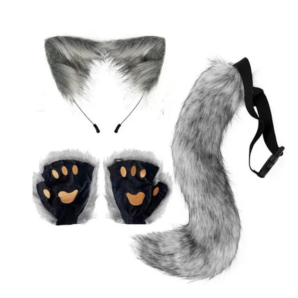 Costume Accessory Set Fox Ears and Tail Soft Faux Fur Hair Band Animal Themed Cosplay Halloween Party