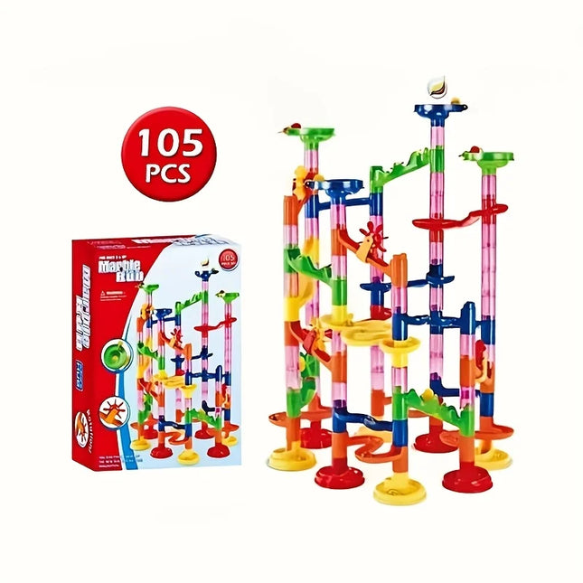 Colorful marble track building block set, creative builder track ball slide toy, track assembly building block toy.