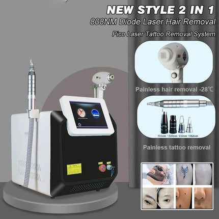 New system 808nm Diode Painless Permanent Hair Removal With Q Switch Nd Yag Laser Tatto Eyebrow Spot Removal Machine