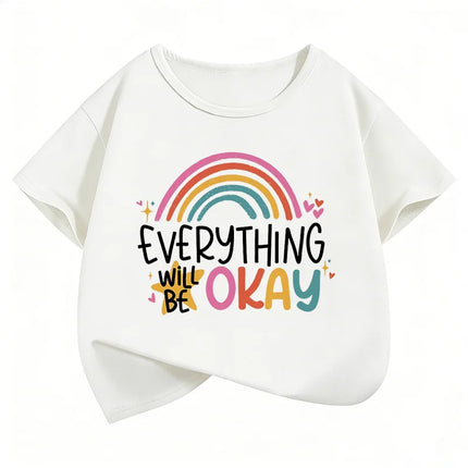 Everything Will Be Ok Rainbow Design Print T-Shirts Sweet Kids Children's T-shirt Boys Girls Summer Spring Casual Top Tee Shirt