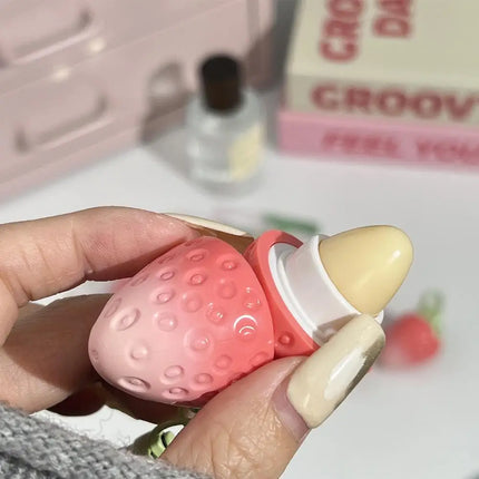 Keychain Strawberry Warm Change Lip Balm Moisturizing Anti-dry Nourishing Fruit Lipstick Pink Colored Lip Tint Makeup Lips Care