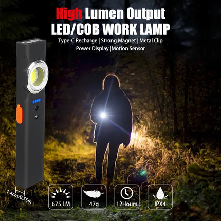Portable RechargeableLED COB Dual Light Source Handheld Flashlights With 6 Lighting Modes/Magnet Mini Clip Flood Work Light