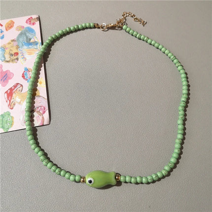 Cute Green Ceramic Fish Conch Shell Starfish Mushroom Pendant Bead Choker Neck Necklace For Women Summer Beach Vacation Jewelry