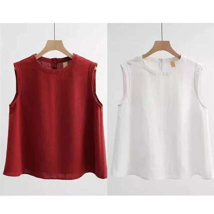 Loose Cotton Linen Vest Women's Summer New Plus Size Fat MM Outerwear Inner Match Svel T-shirt Top Versatile Round Neck