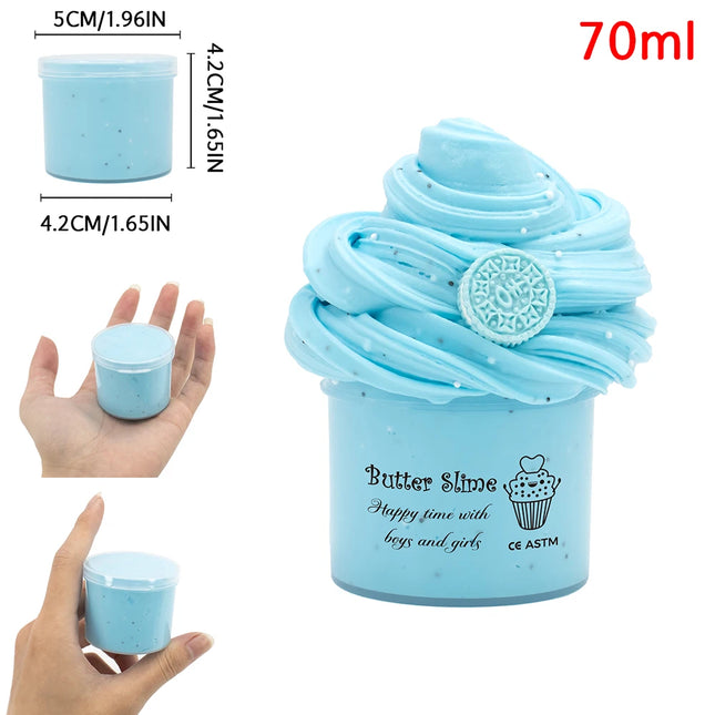 70ml Scented Cookies Butter Slime Kit - Blue Pink Charms Slime Soft Fluffy Putty DIY Sludge Christmas Birthday Gift Toys
