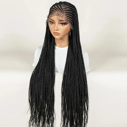 Cornrow Synthetic Braiding Hair Wig With Baby Hair 36in Full Lace Box Braids Wigs Fits Black Women Cornrow Fully Braided Wig