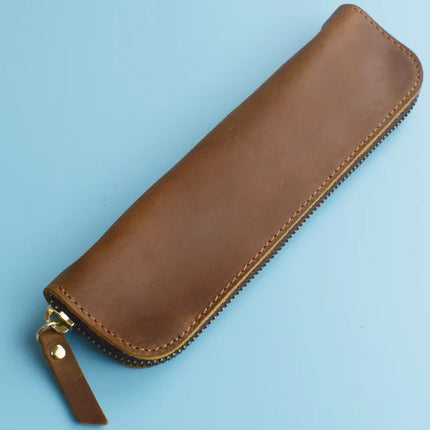 Nature Cowhide Pencil Case Zipper Pen Holder Organizer Protection Bag Handmade Genuine Leather Pencilcase Office School Supplies