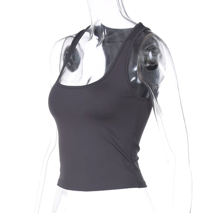 Hugcitar 2025 Summer Solid Straps Sexy Slim Crop Tank Top Women Casual Y2K Clothes Streetwear Party Sport Festival Wholesale