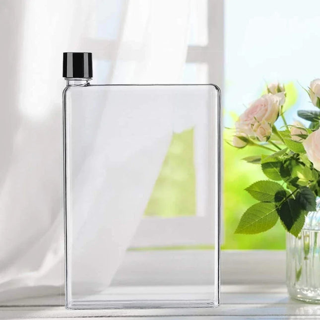 1pc Portable Clear Reusable Slim Flat Water Bottle 420ml Transparent Cup for School Sports Travel Drinkware