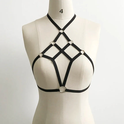 Sexy Bandage Bras Binding Sraps Lingerie Breathable Sexuable  Black Cupless Bra Hollow Elastic Cage Bra Bandage Strappy