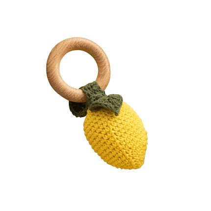 Handmade Crochet Fruit Rattle Toy for Babies Boys Girls Gifts Wood Ring Cherry Rattles Infant Teether for Newborn Music Toys