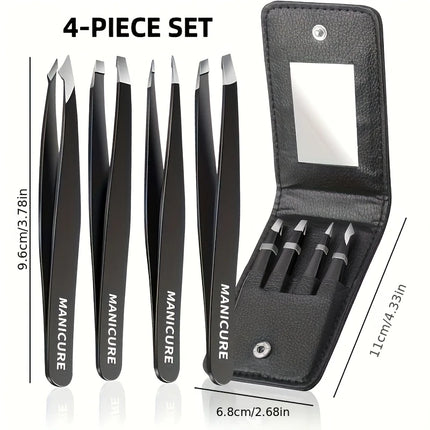4pcs Stainless Steel Eyebrow Tweezers Set with Double Eyelid Tape & Case Professional Makeup Tools for Eyelash Extension