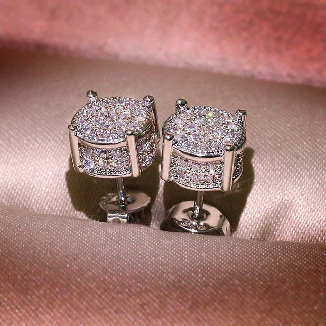 Luxury Gold Color Round CZ Stud Earrings Hip Hop Zircon Stud Earrings Piercing Ear Accessories Hiphop Trend Jewelry