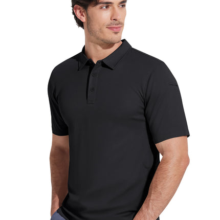 MAGCOMSEN Men's Tactical Polo Shirt Quick Dry Performance Pique Work Golf Shirt Sunglasses Loop Sleeve Pen Pocket