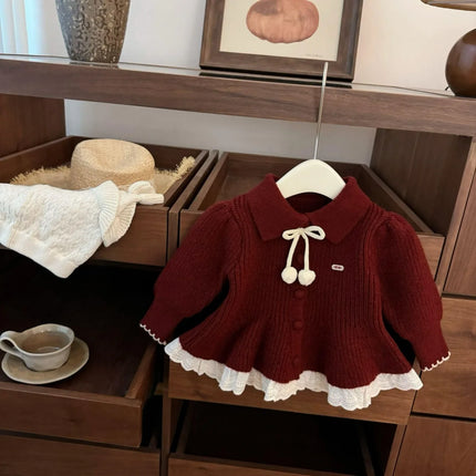 Knitted New Year's Sweater 2026 New Style Little Fragrant Girl Baby Sweet Princess Skirt Knitted Sweater