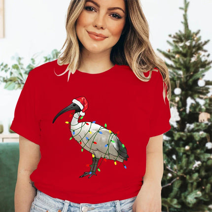 Womens Christmas T-shirt Festive Bin Chicken Graphic Print Tees Trendy Christmas Chicken Printed Women Fashion Casual T-shirts