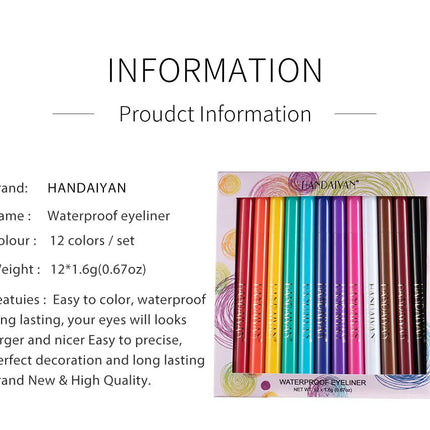 12-Piece Set Matte Colored Eyeliner Pens - Quick-Drying, Non-Smudging Liquid Eyeliner Pens