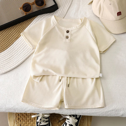 0-5Y Boys and Girls Clothing Set Summer Cotton Korean Waffle Children's Clothing Children's Comfortable Breathable Casual Set