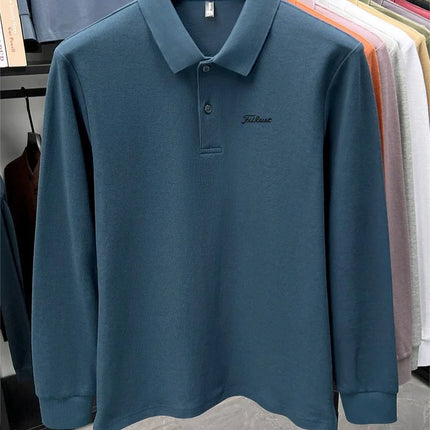 Golf brand Polo shirt long-sleeved fashionable printed men's top spring new 100% cotton skin-friendly comfortable casual T-shirt
