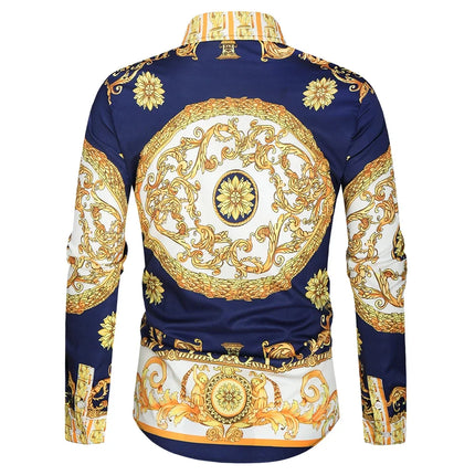 2023 New Men's 3D Digital Print Fashion Slim Fit Long Sleeve Shirt Smooths Your Silhouette Cross-Border Wholesale