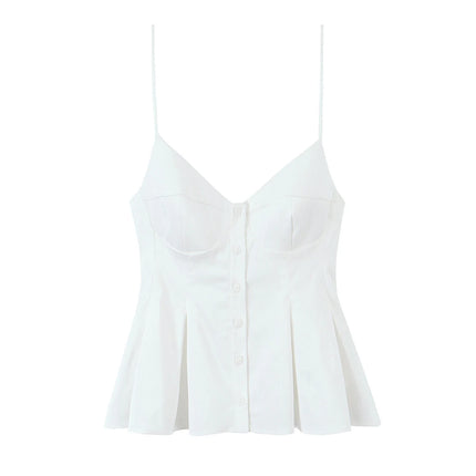 DUOPERI Women 2025 New Fashion Poplin Striped Backless Camisole Thin Straps V-Neck Female Chic Lady Casual Mujer Tops