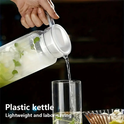 1pc Acrylic Pitcher Transparent Juice Bottle with Lid, Striped Water Ice Cold Juice Jug Non-Slip Handle for Bar Home Homemade Be