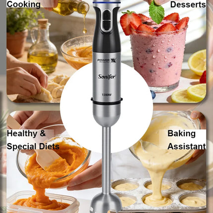 Hand Blender Sonifer SF-8180 1200W Immersion Blender Stainless Steel Blade Turbo Speed Control Smoothie Maker Kitchen