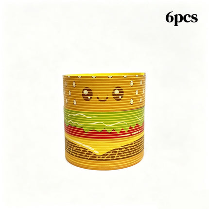 Cute Hamburger Pattern Mini Rainbow Slinky Toy Flexible Plastic Magic Spring Coil Fidget Toy for Kids 1/3/6Pcs Christmas Gift