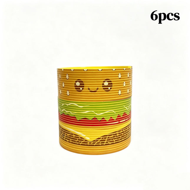 Cute Hamburger Pattern Mini Rainbow Slinky Toy Flexible Plastic Magic Spring Coil Fidget Toy for Kids 1/3/6Pcs Christmas Gift