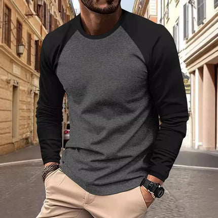 Men's T-shirts Long Sleeve O-neck Patchwork Casual Raglan Sleeves Color Matching for Men New Spring Autumn Tees Men Clothing Top