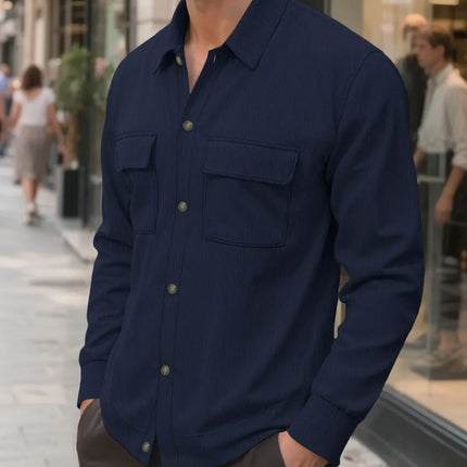 New 2025 Men's Casual Fashionable Long Sleeve Corduroy Shirt Cardigan Summer Season Neutral Minimalist Style Origin China
