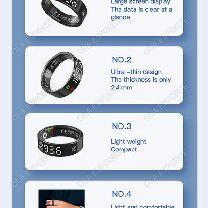 SR08 Smart Ring with Charging Box for Men Women LED Display Screen Gesture Control Health Monitor 5ATM Waterproof Sports Rings