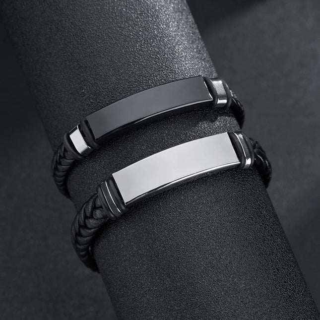 Men's Bracelet Twist Braid Leather Rope Bracelets For Men Stainless Steel Hiphop Rock Fashion Jewelry Accessories Wholesale