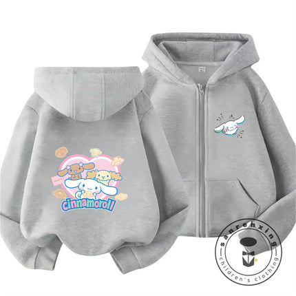 Boys Girls 2026 Autumn Winter Cinnamoroll Zipper Hoodie 3-14Y Cute Kawaii Street Cartoon Hot Fashion Outdoor Casual