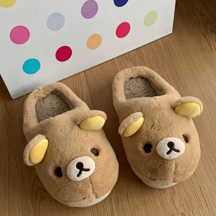 Cute Rilakkuma Unisex Cotton Slippers Warm Indoor Outdoor Anti-Slip Home Shoes Cute Design Winter Wearable for Men And Women