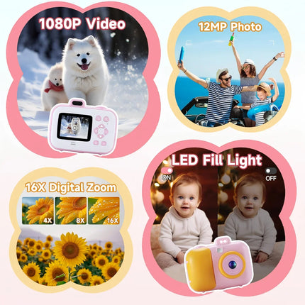 Instant Printing Camera Toys For Children Girls 12MP 1080P Digital Camera LED Fill Light 16X Thermal Zoom With 32GB TF Card Type C Educational Toys