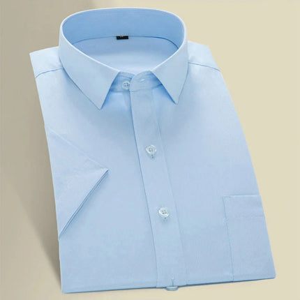 Plus Size 9XL New High Quality Non-ironing Men Dress Shirt Summer Short Sleeve Solid Male Clothing Regular Fit Business Shirts