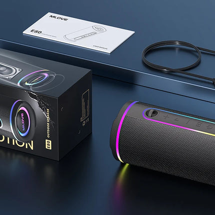 MLOVE Portable Bluetooth Speaker – Powerful Dual Sound, Colorful RGB Lighting, Fully Waterproof (IPX7), TWS Enabled