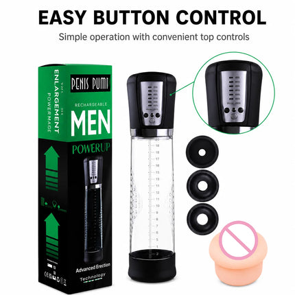 Electric Penis Enlarge Vacuum Pump with 4 Suction Intensities Penis Enlargement Extend Pump Air Pressure Device Sex Toys for Men