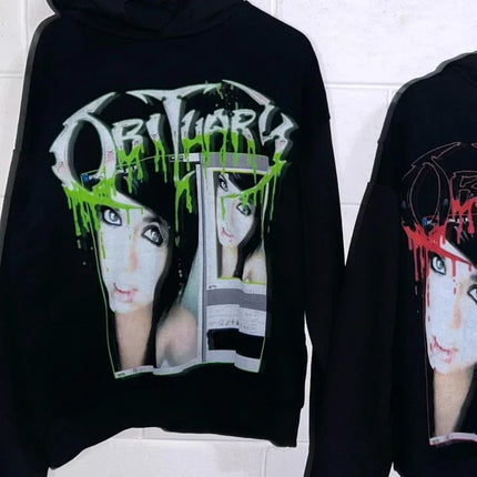 Harajuku Drolandmiller Green Kiss Hoodies Women Gothic Punk Streetwear Grunge Sweatshirt Oversized Hip Hop Hoodie Y2k Clothes