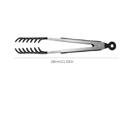 10-inch long-handled food tongs for pasta, salad, and spaghetti, stainless steel grilling tongs with heat-resistant handle
