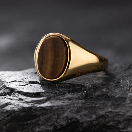 Luxurious Retro Black Agate & Tiger Eye Stone Men Women  Trendy Ring - Casual Fashion, 316L Stainless Steel Handmade Jewelry