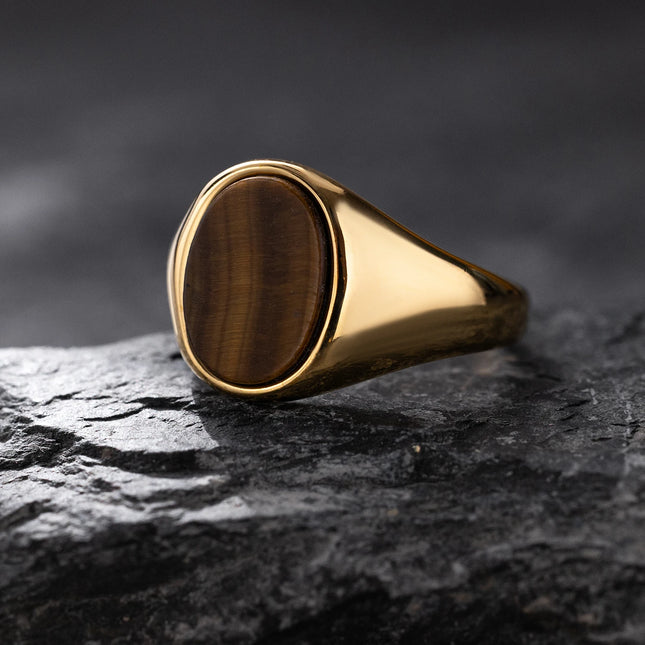 Luxurious Retro Black Agate & Tiger Eye Stone Men Women  Trendy Ring - Casual Fashion, 316L Stainless Steel Handmade Jewelry