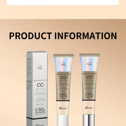 Ocheal 30g CC Cream Foundation Waterproff Concealer Moisturizing Sunscreen Liquid SPF 50+ Long Lasting Brightening Makeup Primer