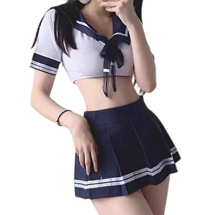 Sexy Ladies Babydoll Erotic Crotchless For Bed Pornographic Lace V Hollow Open Uniform Dress Sex Student Lingerie Set JK Costume